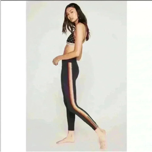 Spiritual Gangster "Rainbow Track Tight" Black With 5 Colored Stripes Small EUC - Picture 2 of 11